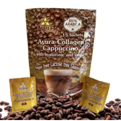 Colágeno Cafe Ayura Capuccino con Acido Hialuronico y Stevia 15 SOBRES x 15gr. Sin gluten, Sin azúcar, Sin lactosa