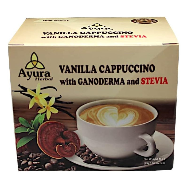 Capuccino Vainilla Ayura Ganoderma y Stevia caja 10 sobres x 15g