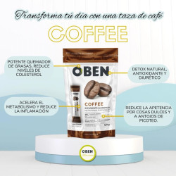 Cafe OBEN. Cafe quema grasas. 30 Sobres individuales Sin azucar añadido.