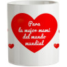 Taza Termosensible – Taza Roja con Corazones y Mensaje – “para la Mejor Mami del Mundo Mundial“