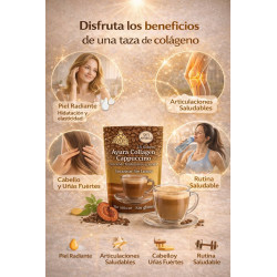 Colágeno Cafe Ayura Capuccino con Acido Hialuronico y Stevia 15 SOBRES x 15gr. Sin gluten, Sin azúcar, Sin lactosa